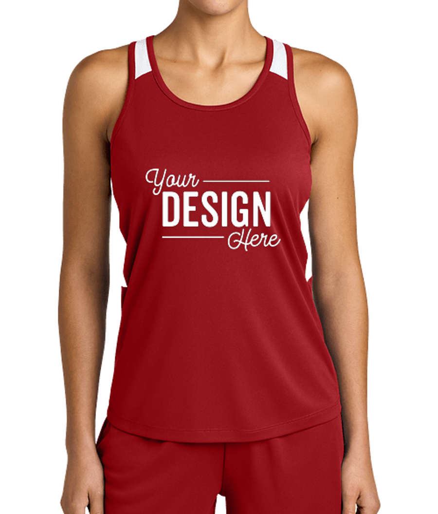 Sport-Tek Women's Club Recycled Performance Basketball Jersey in Deep Red / White