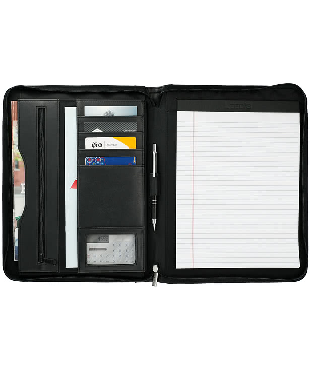 Debossed Millennium Leather Zippered Padfolio