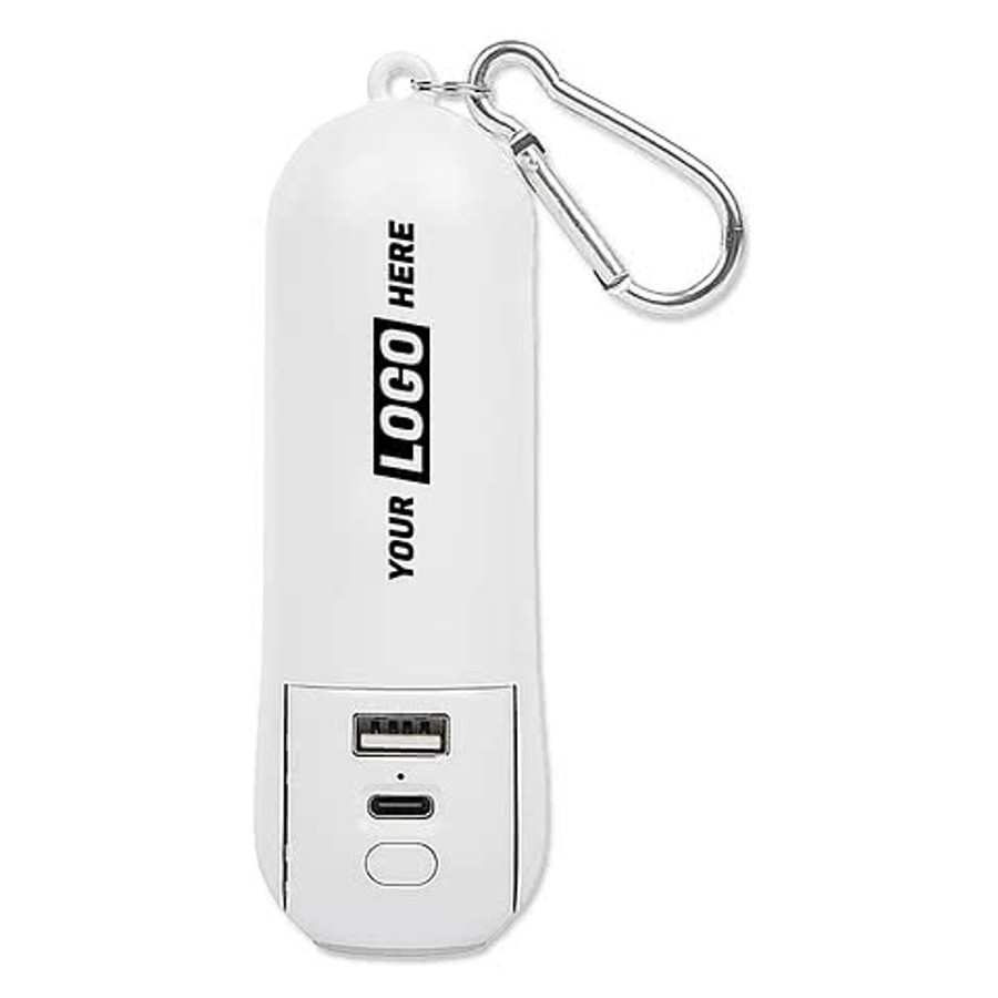 Rechargeable 1,800 mAh Portable Power Bank with Mini Fan and Flashlight in White