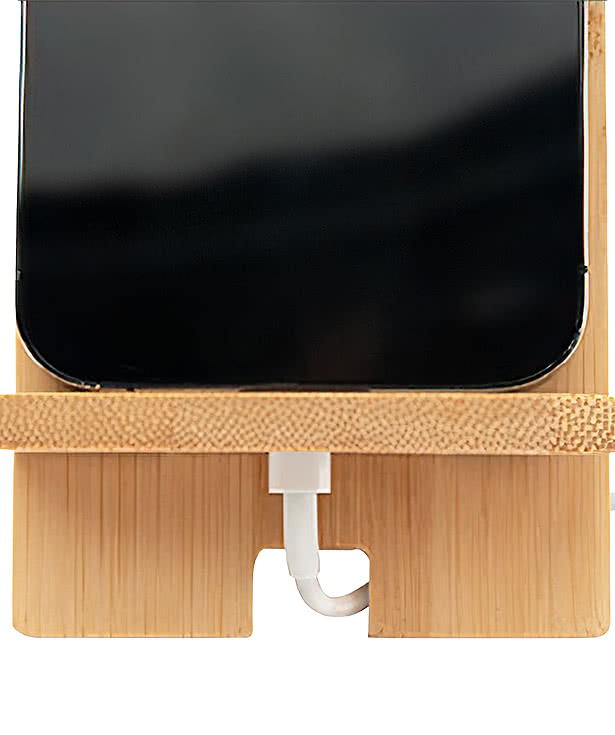 Bamboo Phone Stand with Charging Cable Slot
