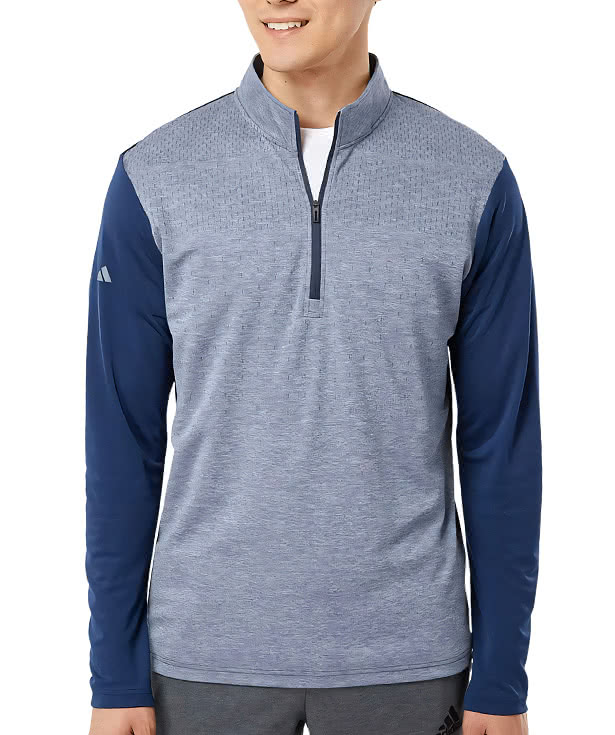 Adidas Ultimate365 Heather Block Print Quarter Zip Performance Shirt