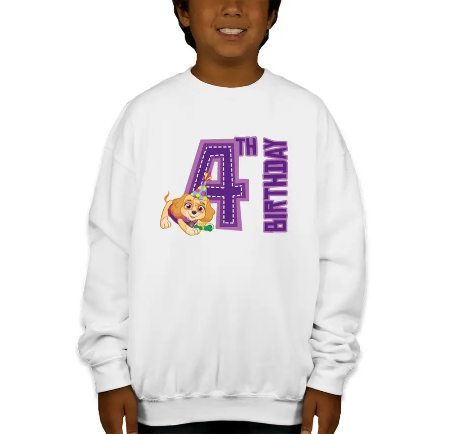 Paw Patrol - Birthday Skye - 4th Birthday - Gildan Youth Midweight 50/50 Crewneck Sweatshirt