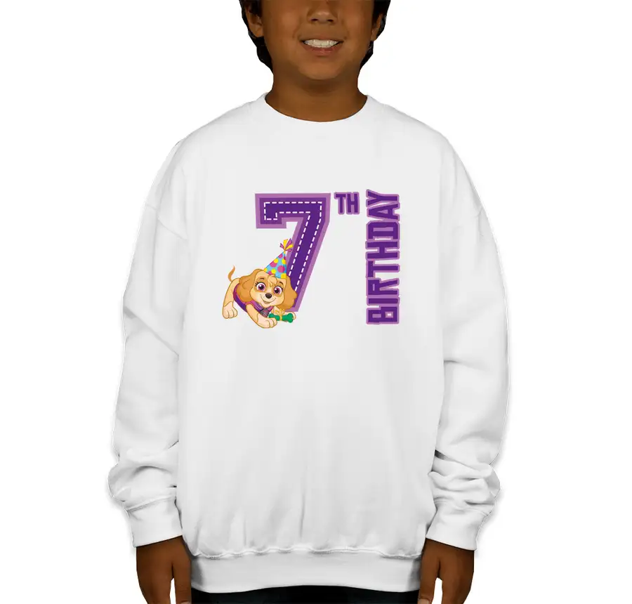 Paw Patrol - Birthday Skye - 7th Birthday - Gildan Youth Midweight 50/50 Crewneck Sweatshirt