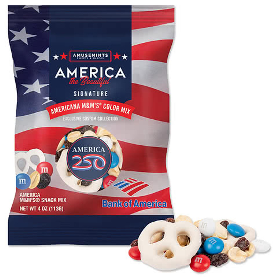 Full Color America250™ M&M's Snack Mix Promo Pack in Red White And Blue