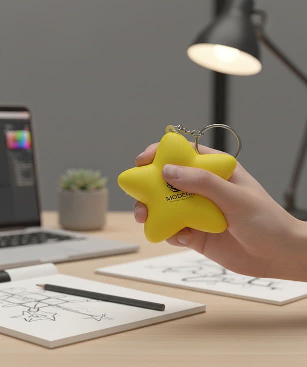 Yellow Star Stress Reliever Keychain