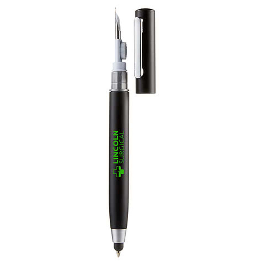 3-in-1 Earbud Cleaning Stylus Ballpoint Pen (black ink) in BLACK