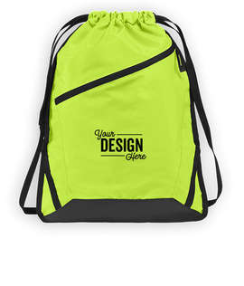 Port Authority Adjustable Strap Contrast Zipper Drawstring Bag - Color: Lime Shock / Black
