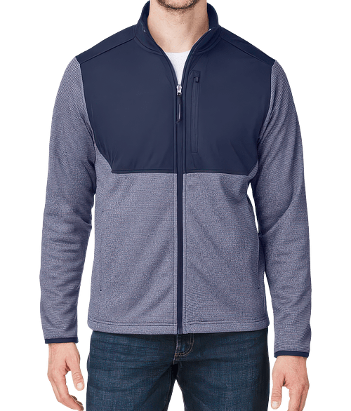 Core 365 Venture Heathered Stripe Hybrid Performance Full Zip Jacket in Classic Navy/White