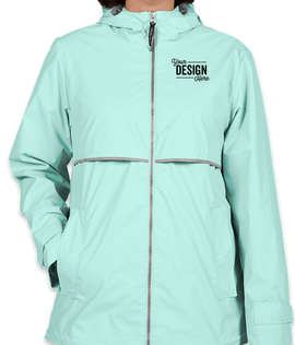 Charles River Women's New Englander Hooded Rain Jacket - Color: Aqua / Reflective