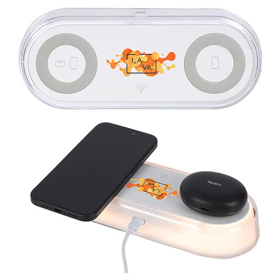 Twin Deck Dual Wireless Charger with Ambient Light in Off White