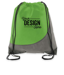Promotional Non-Woven Colorblock Drawstring Bag - Color: Lime