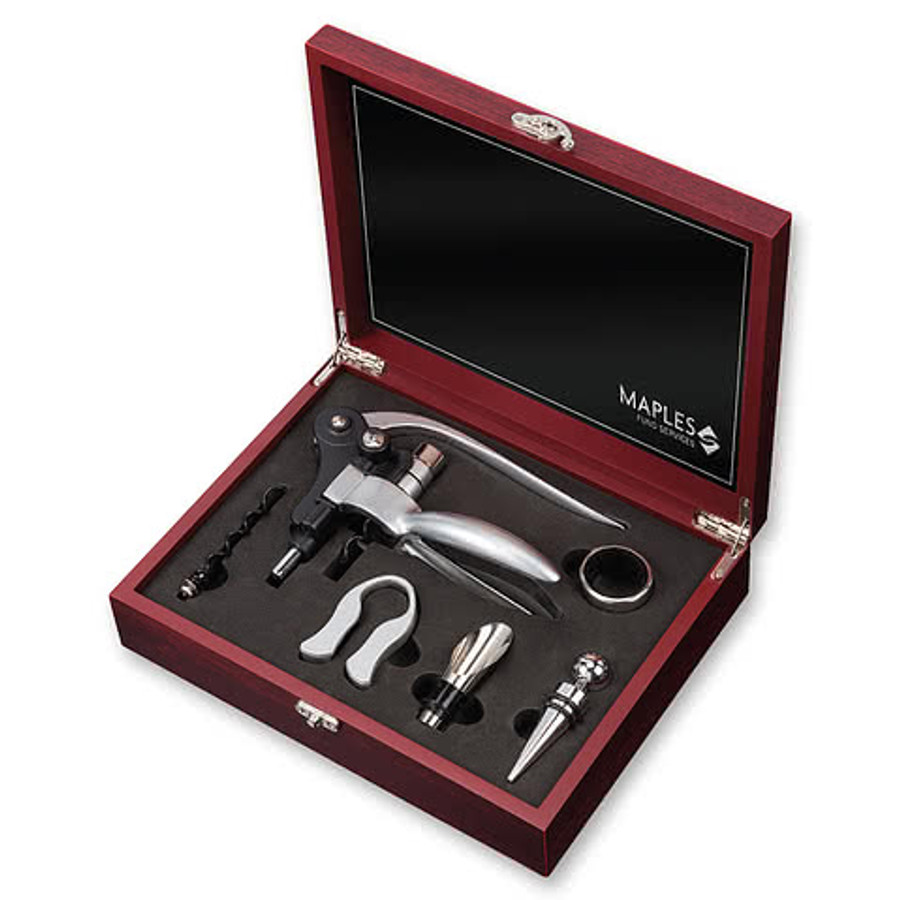 Laser Engraved Isabell 5 Piece Wine Accessory Set in Rosewood
