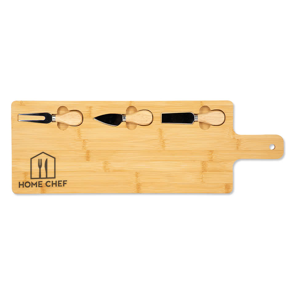 Laser Engraved Long Bamboo Charcuterie Board with Utensils