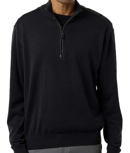 Devon & Jones New Classics Recycled Quarter Zip Sweater - Embroidered in Black