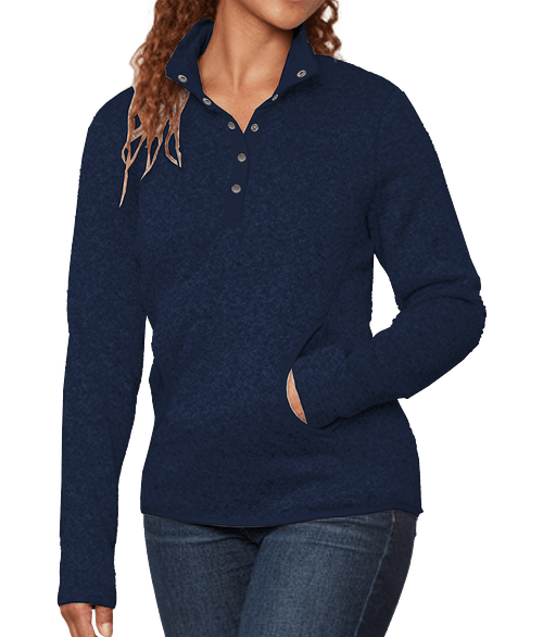 Fossa Apparel Women's Casa Sweater Fleece Snap Pullover in Heather Navy