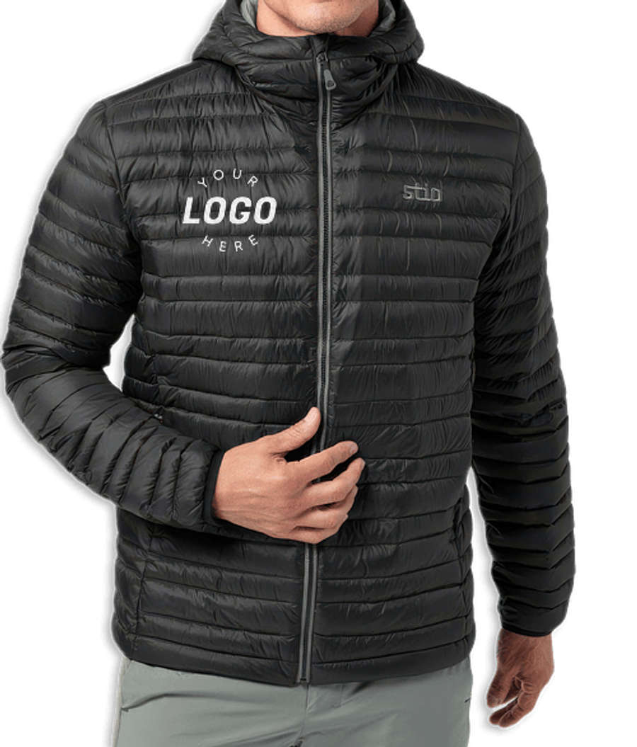 Stio Pinion Down Hooded Insulated Jacket in Abyss