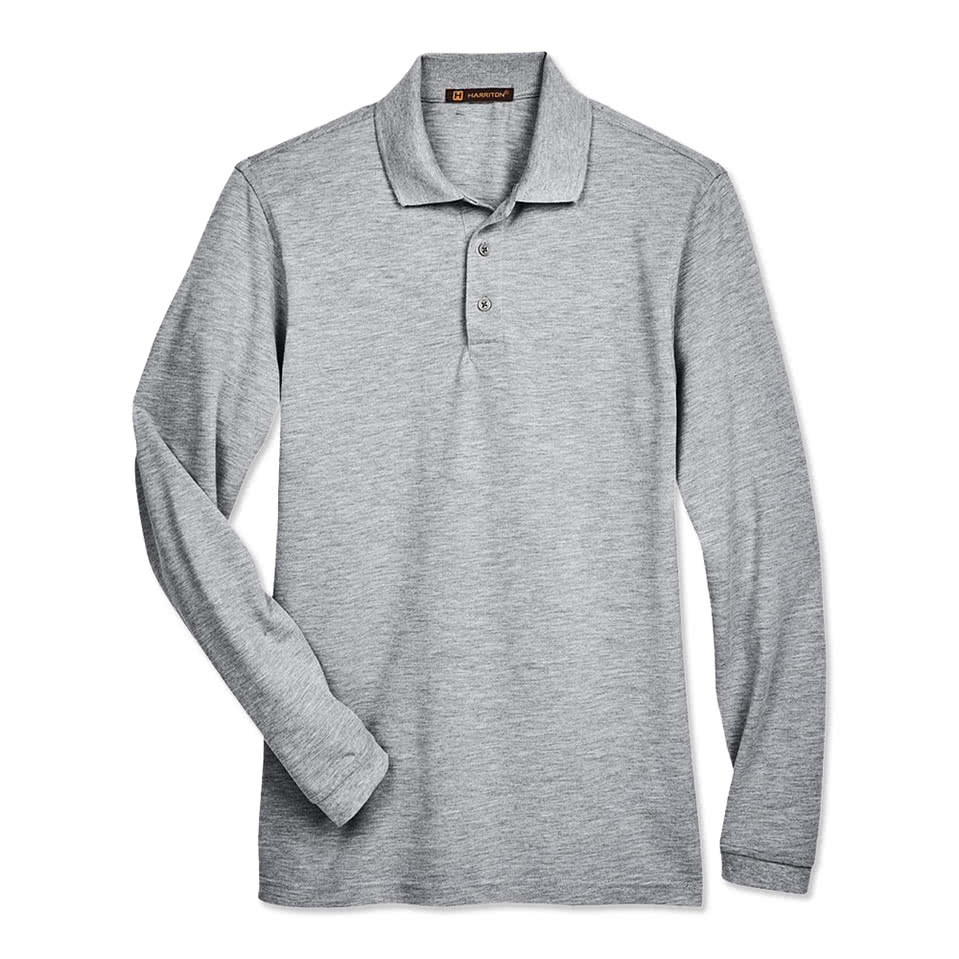 Harriton Easy Blend Long Sleeve Pique Polo - Embroidered