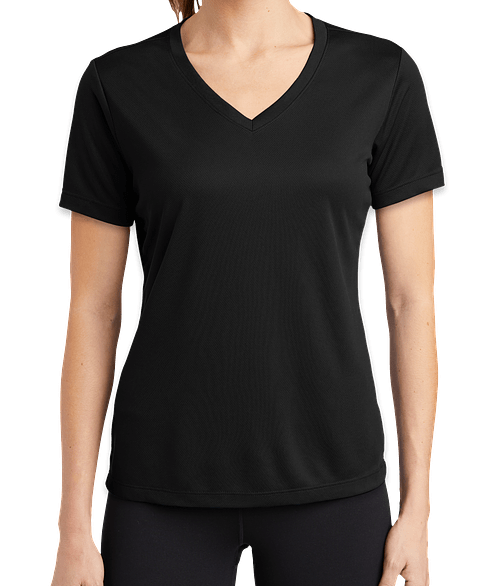 Sport-Tek Women's RacerMesh V-Neck Performance Shirt in Black