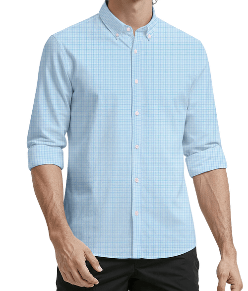 Blue Generation Tricolor Grid Plaid Long Sleeve Shirt in Aqua/Blue