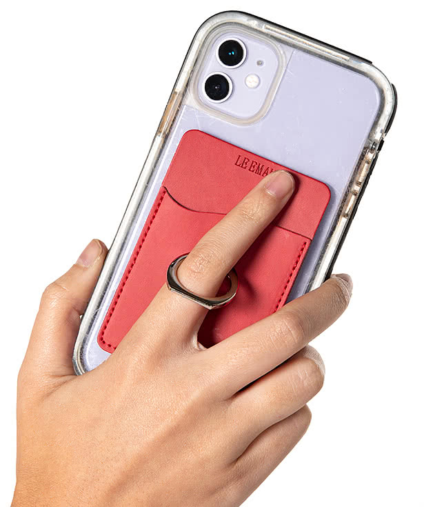 Debossed Tuscany Phone Wallet with Metal Ring Phone Stand