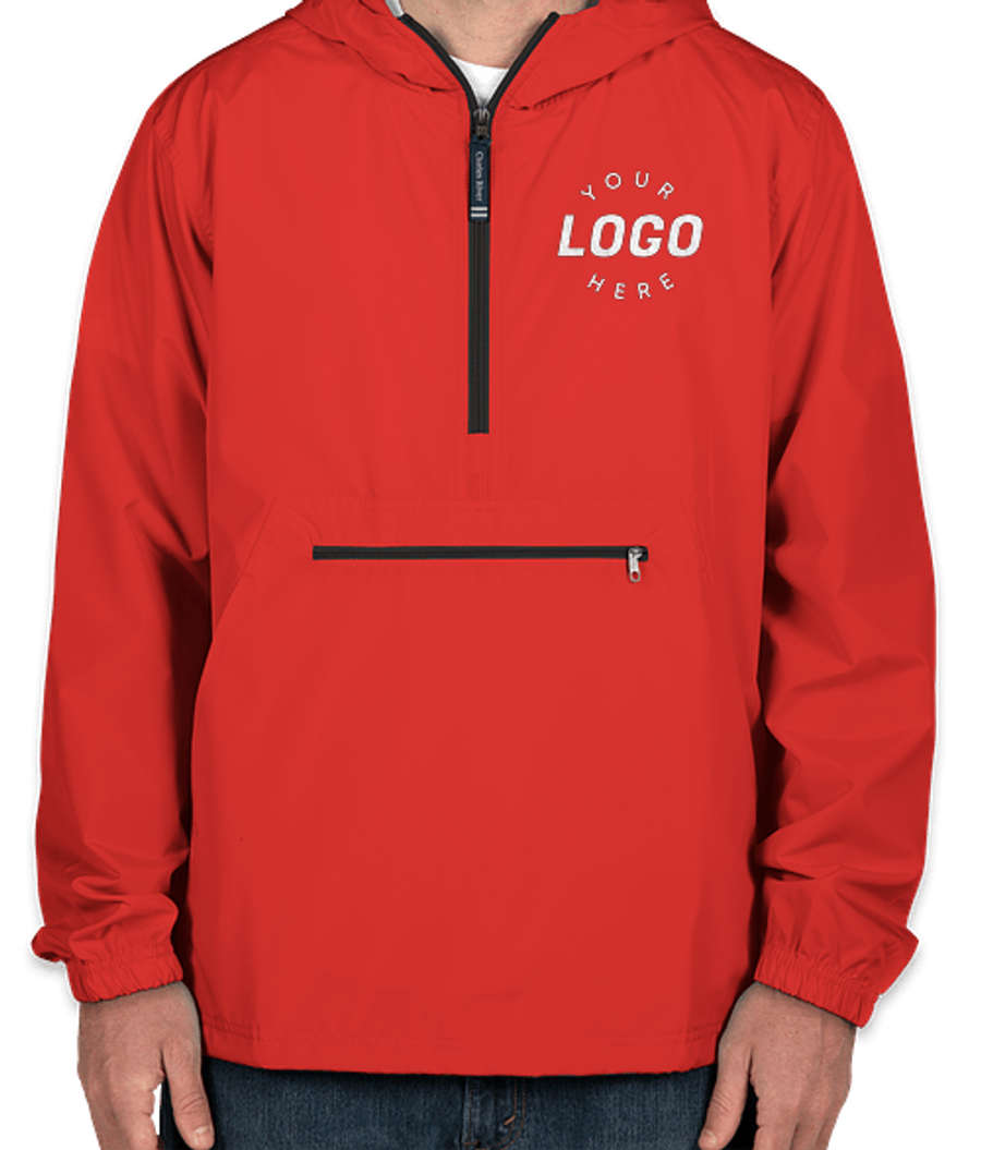 Charles River Pack-N-Go Hooded Packable Anorak - Embroidered in Red