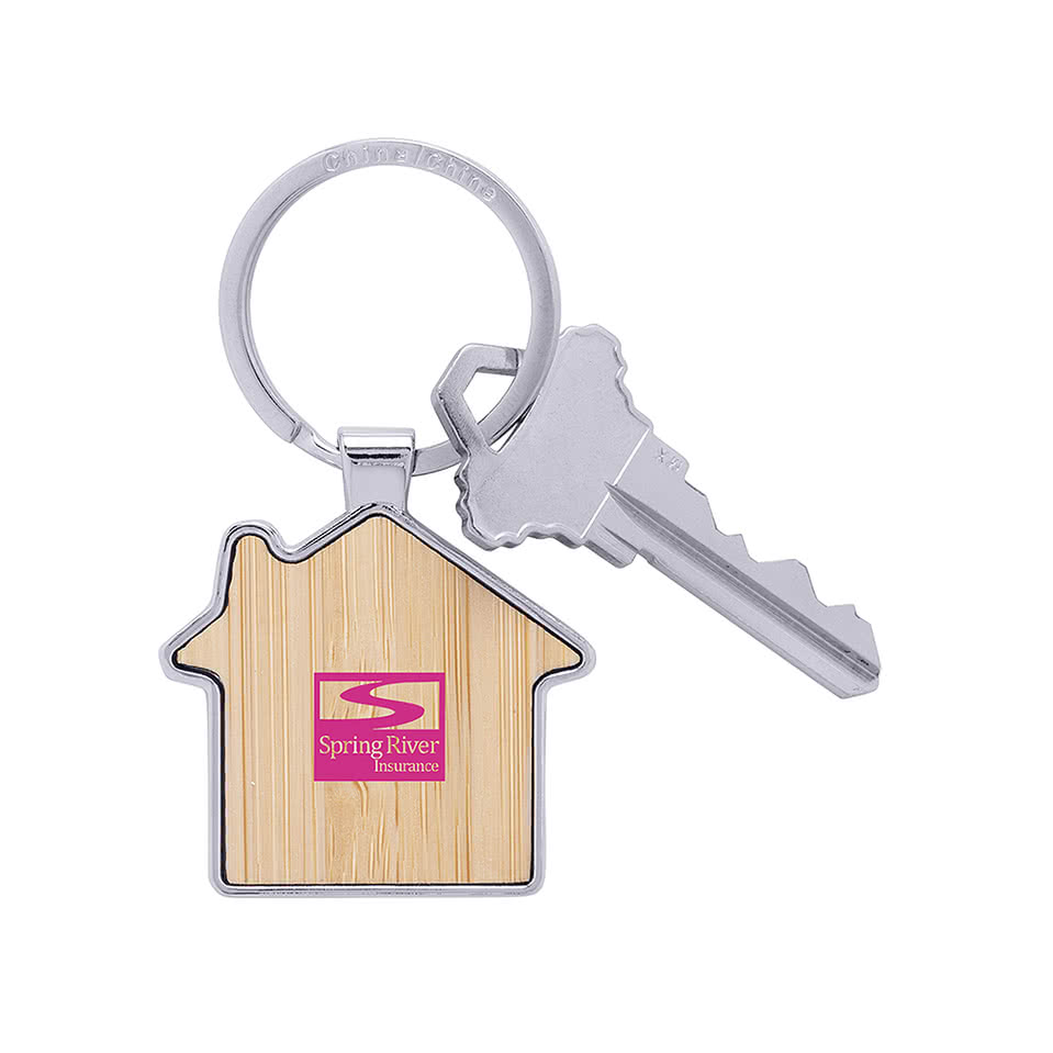 Laser Engraved Bamboo & Metal House Keychain | Custom Apparel - CustomInk