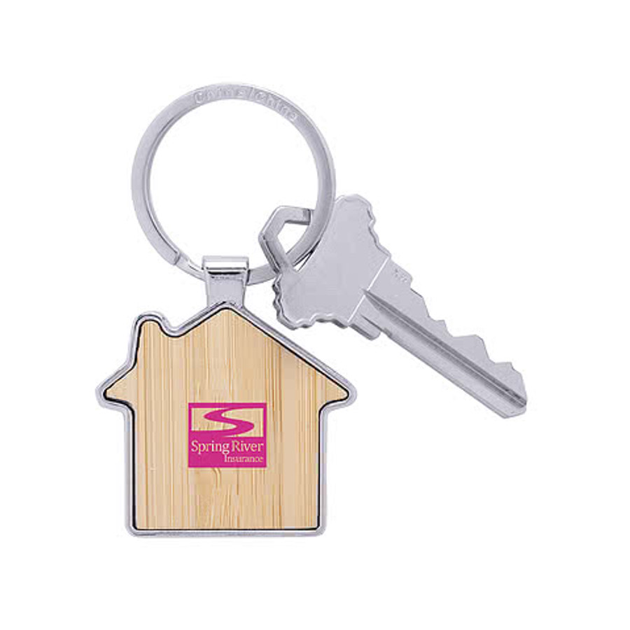 Laser Engraved Bamboo & Metal House Keychain