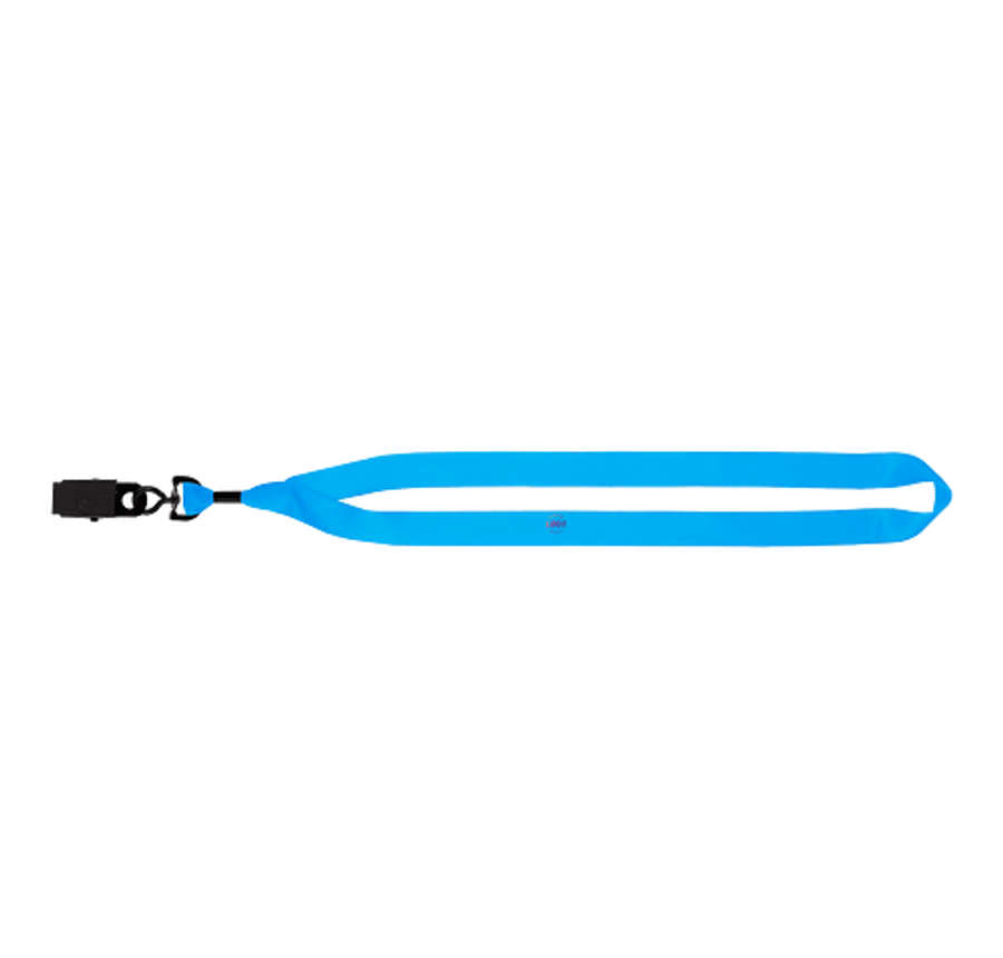 Full Color Recycled Lanyard with Metal Crimp and Metal Swivel Bulldog Clip in Columbia Blue