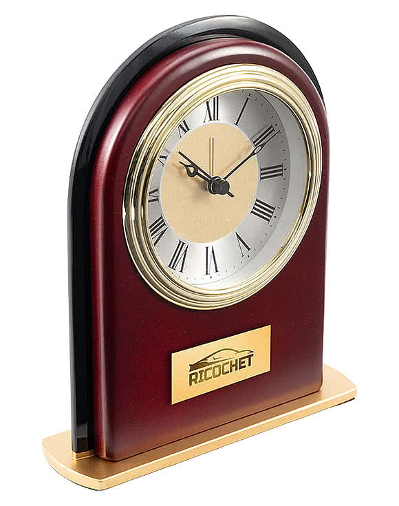 Rosewood and Black Glass Arch Clock
