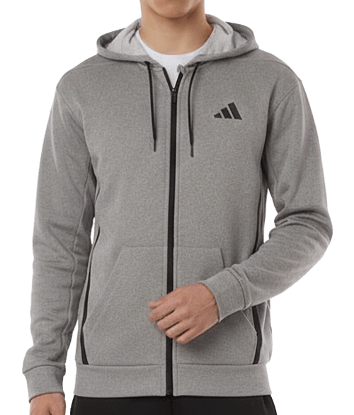 Adidas Game & Go Recycled Fleece Performance Full-Zip Hoodie in Medium Grey Heather