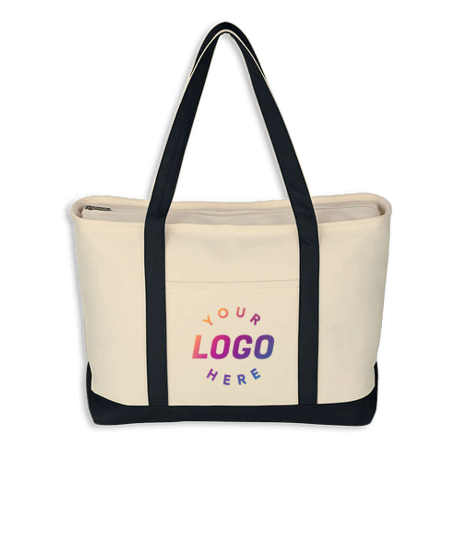 Starboard Large Cotton Canvas Zippered Tote Bag in Natural / Black