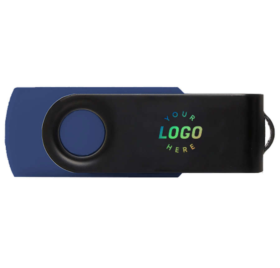 Full Color Black Matte Swivel USB Flash Drive 4GB in Navy Blue
