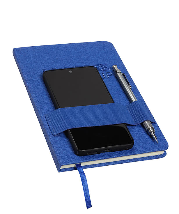 Debossed Council Textured Notebook with Phone & Pen Holder