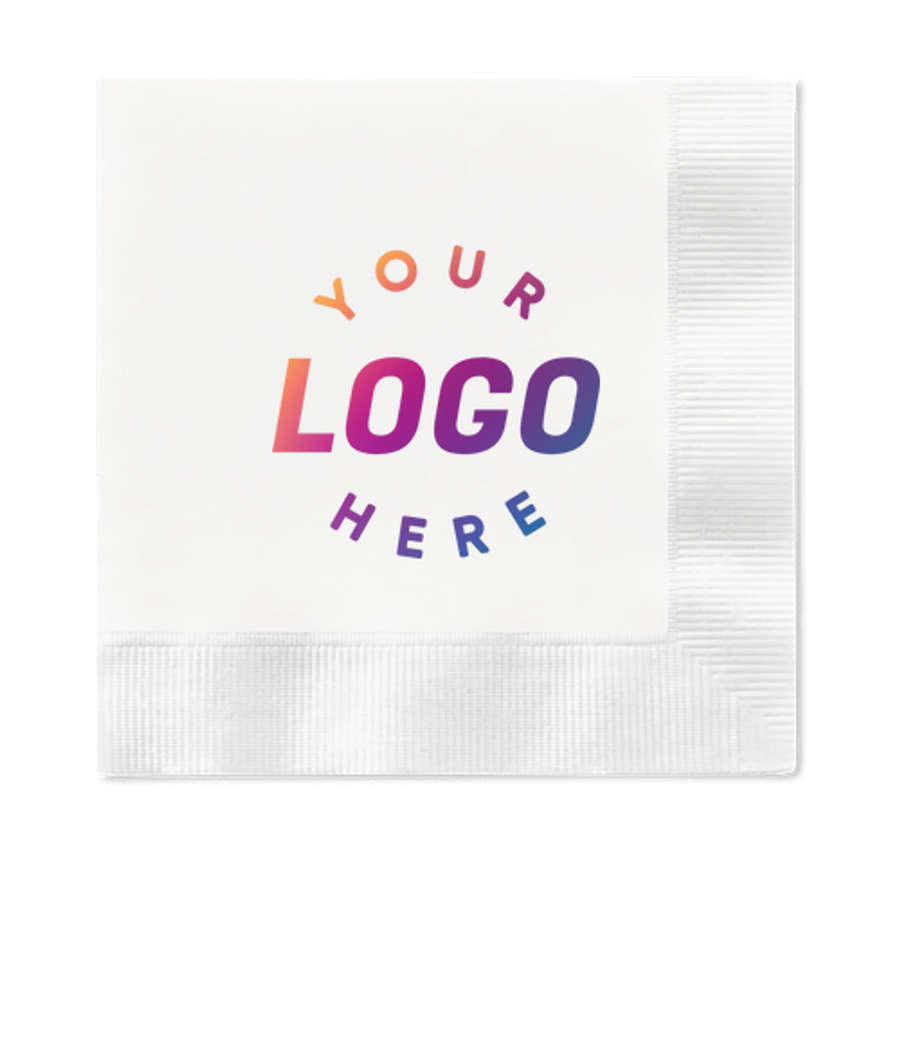 Full Color 3-Ply Premium Coined Edge Beverage Napkin in White