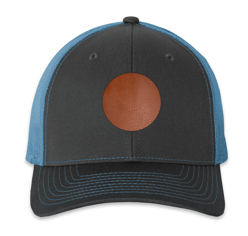 Richardson Snapback Trucker Hat - Circle Faux Leather Patch - Laser Engraved-default
