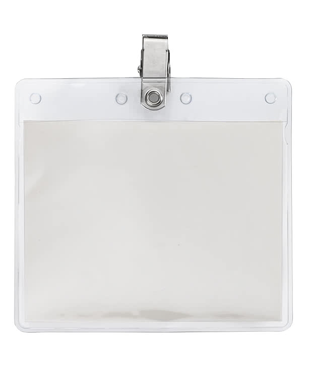 4" x 3" Horizontal Vinyl Badge Pouch with Bulldog Clip