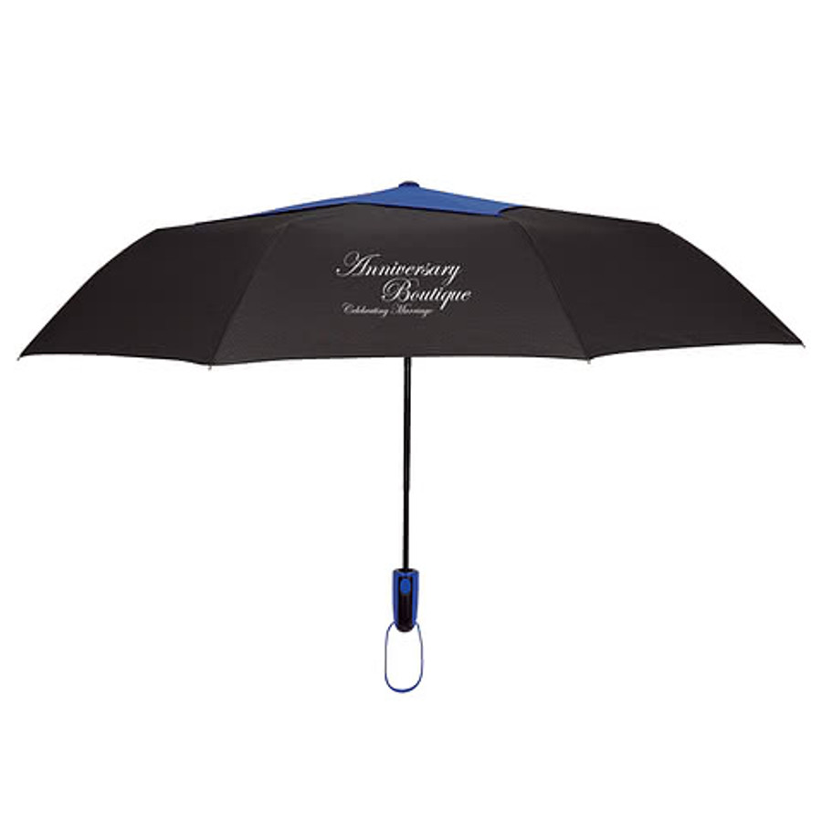 44" Arc Auto Open Telescopic Diamond Top Vented Umbrella in Black with Blue