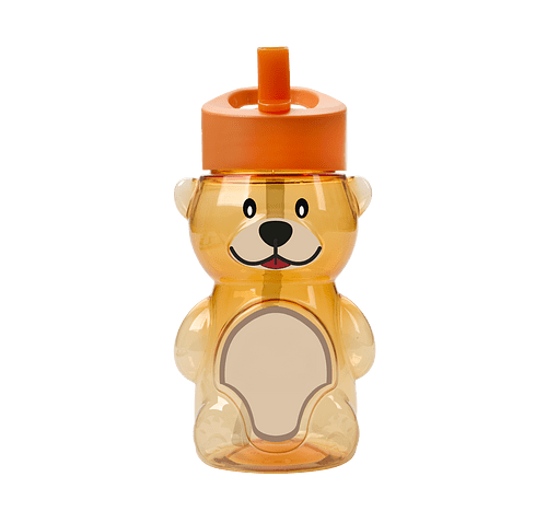 20 oz. Cubbie Bear Water Bottle with Flip-Straw Lid in Translucent Orange With Orange Lid