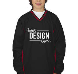 Sport-Tek Youth Tipped V-Neck Windshirt - Color: Black / True Red
