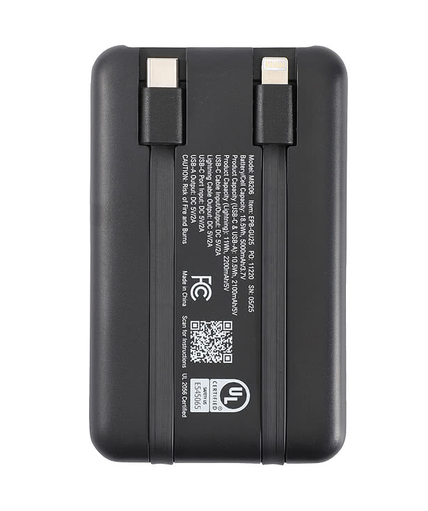 Guild 5,000 mAh UL-Listed Power Bank with Built-in Cables