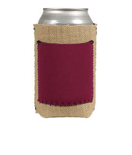 Full Color Burlap Can Cooler with Neoprene Pocket - Color: Maroon