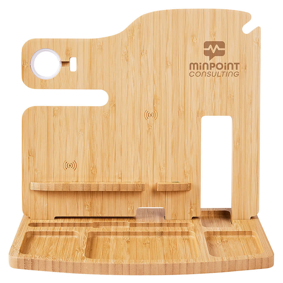 Laser Engraved Portia Bamboo Charging Valet Station
