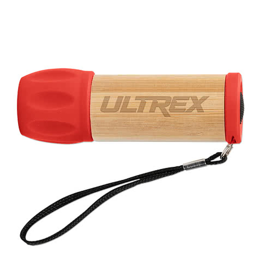 Laser Engraved Bamboo Flashlight in Red