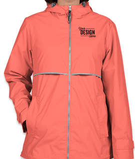 Charles River Women's New Englander Hooded Rain Jacket - Color: Coral / Reflective