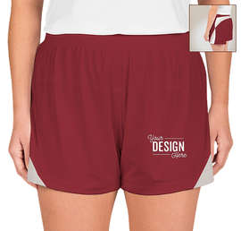 Team 365 Women's Colorblock Performance Shorts - Color: Sport Maroon / Sport Silver