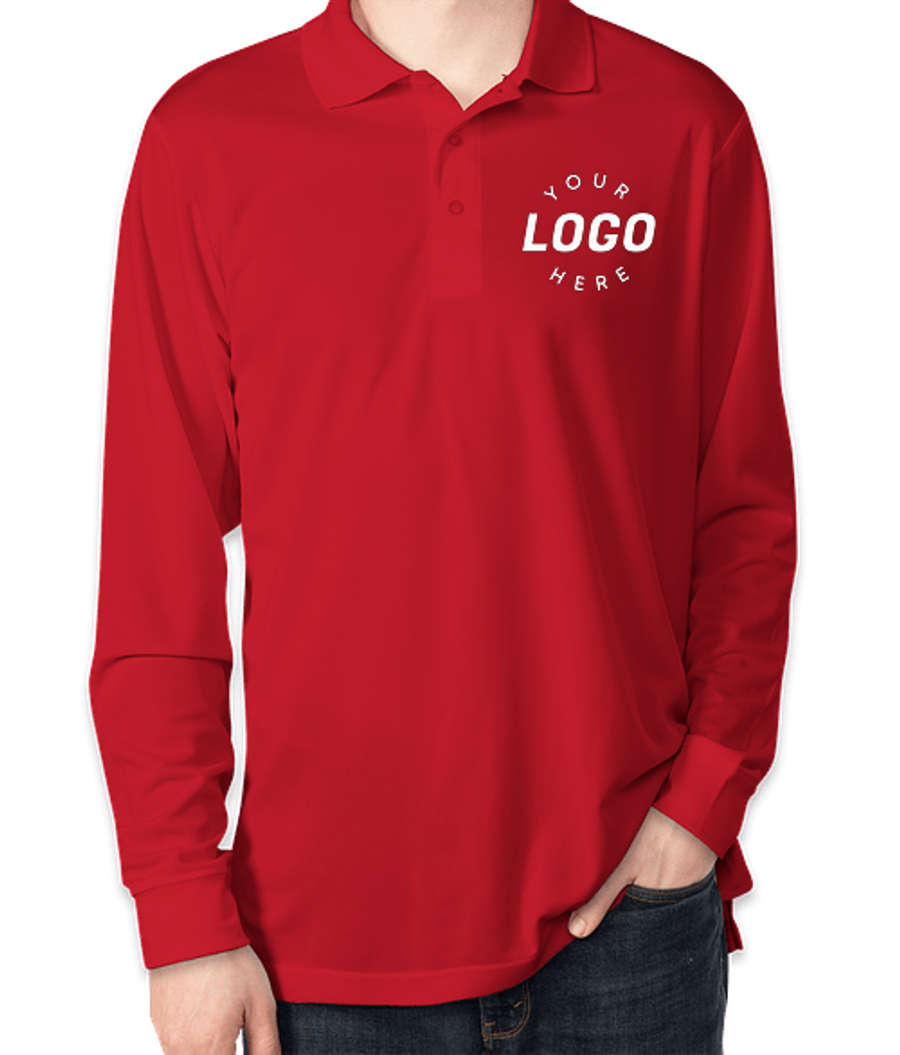 Core 365 Long Sleeve Performance Pique Polo - Printed in Classic Red