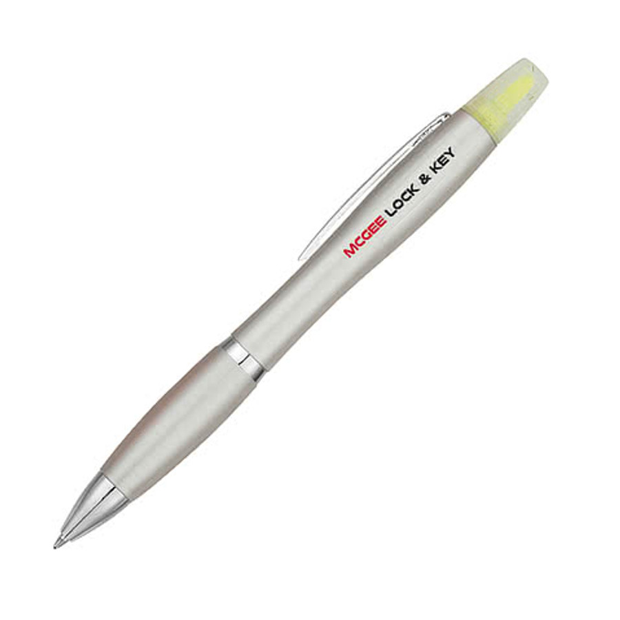 Twin-Write Highlighter Ballpoint Pen (black ink) in Silver with Blue