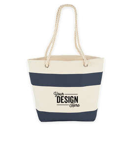 Medium Nautical Stripe 100% Cotton Tote - Color: Navy