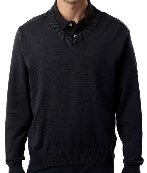 Devon & Jones New Classics Recycled V-Neck Sweater - Embroidered in Black