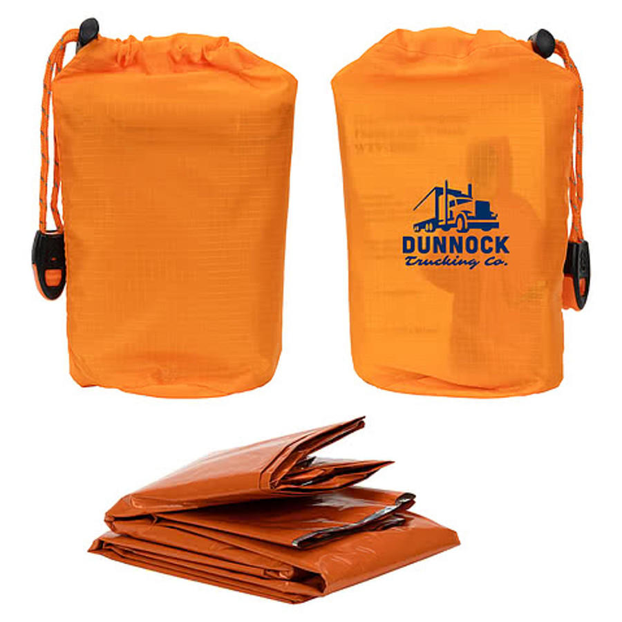 Full Color Easy-Pak Emergency Poncho with Whistle in Orange